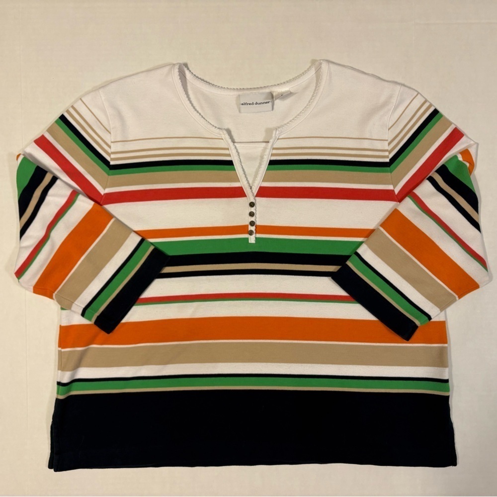 Alfred Dunner white multicolored striped 3/4 sleeve blouse size XL